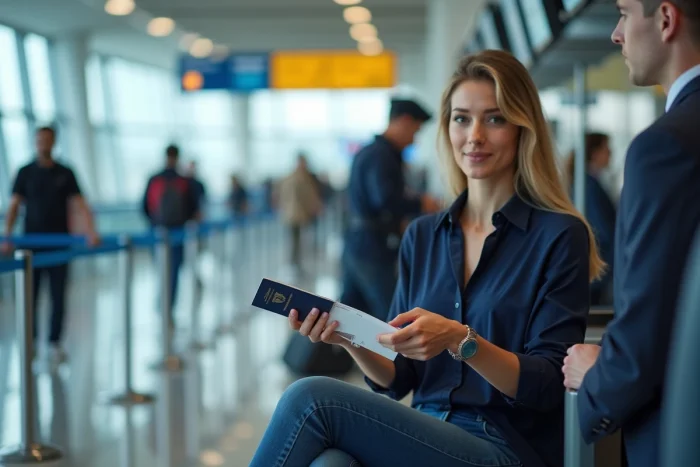 Jeune femme à l'aéroport lors de l'enregistrement