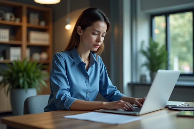 Femme professionnelle utilisant son ordinateur au bureau