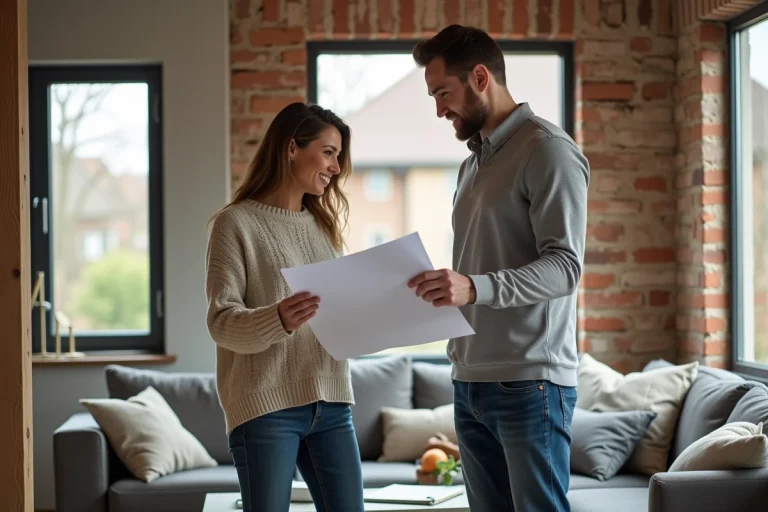 Femme en jean et pull examinent isolation avec un constructeur