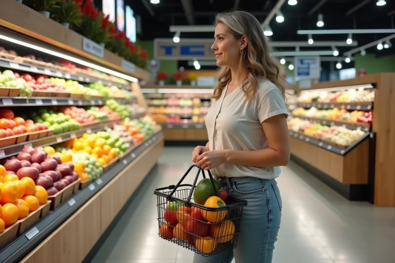 Femme d'âge moyen faisant ses courses dans un supermarché
