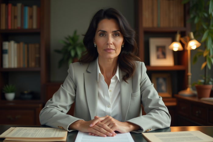 Femme d'âge moyen dans un bureau avec scripts de cinéma