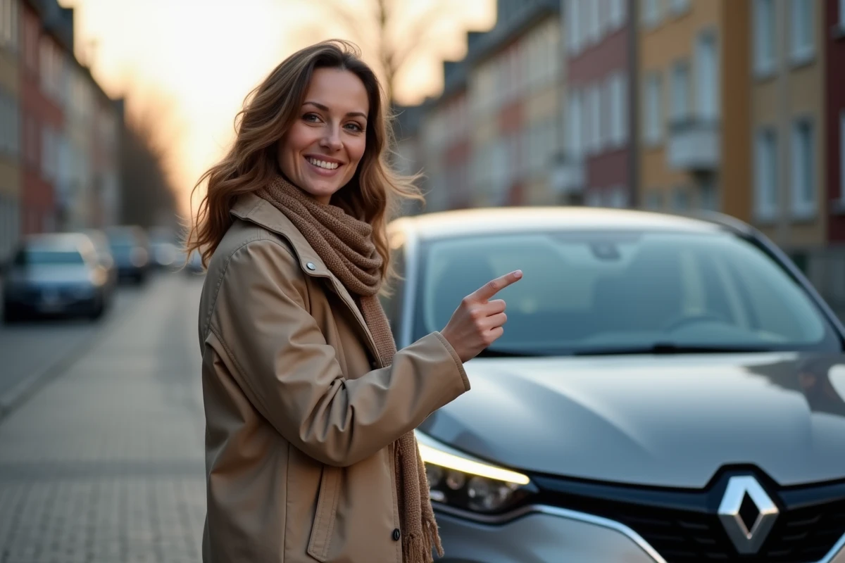 Femme pointant les feux de la Renault Clio en ville