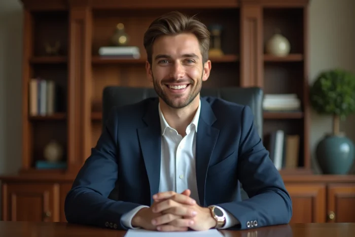 Jeune homme en costume dans un bureau élégant