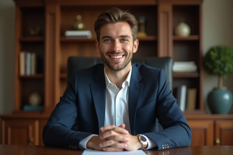 Jeune homme en costume dans un bureau élégant