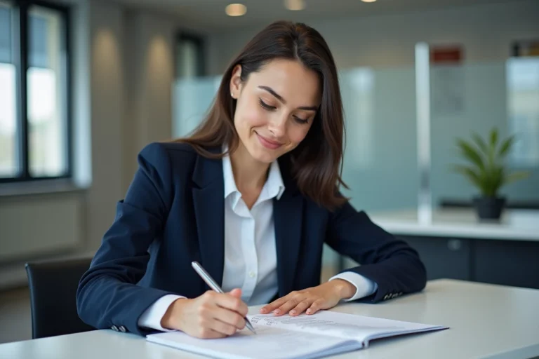 Jeune femme en blazer bleu lors d'un test psychometrique