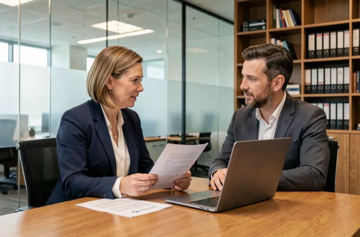 Femme chef d'entreprise en réunion avec un conseiller financier pour obtenir des aides au financement de projet
