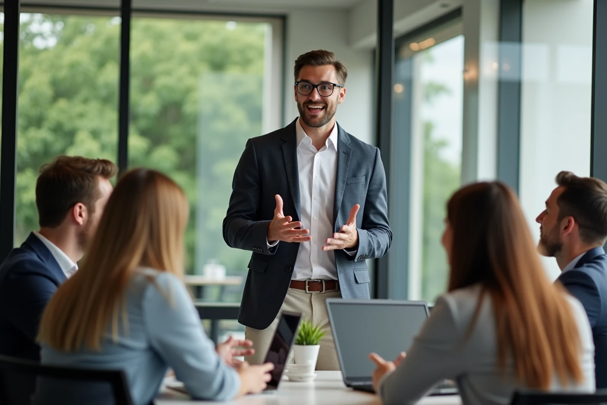 Groupe de personnes en réunion de stratégie de blog